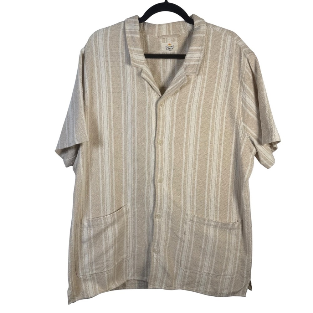 Marine Layer Short‎ Sleeve Camp Shirt in Natural Vertical Stripe Size XL